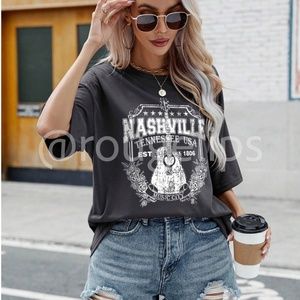 Grey Nashville Graphic Oversized Tee Shirt Crew Neck Short Sleeve